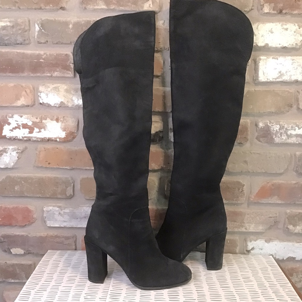 KENNETH COLE Women's Black Nubuck Leather Over The Knee Chunky Heel Boots 9 - Picture 4 of 9